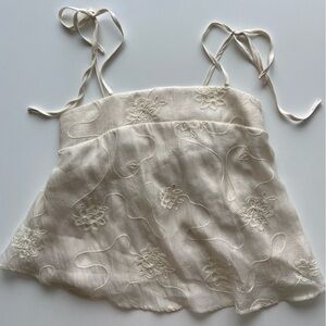 Embroidered Cream Tank Top